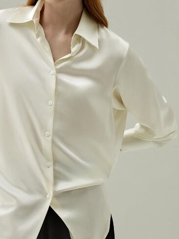 LilySilk SOS بلوزة حريرية كبيرة الحجم من الحرير الخالص قميص نسائي بأكمام طويلة وأزرار علوية حريرية للسيدات أنيقة وفاخرة للمكتب in Kuwait