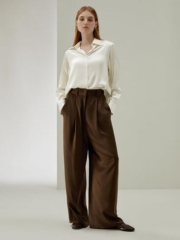 LilySilk SOS بلوزة حريرية كبيرة الحجم من الحرير الخالص قميص نسائي بأكمام طويلة وأزرار علوية حريرية للسيدات أنيقة وفاخرة للمكتب in Kuwait