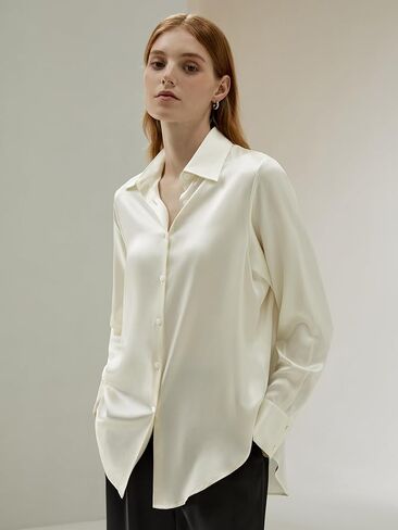 LilySilk SOS بلوزة حريرية كبيرة الحجم من الحرير الخالص قميص نسائي بأكمام طويلة وأزرار علوية حريرية للسيدات أنيقة وفاخرة للمكتب in Kuwait