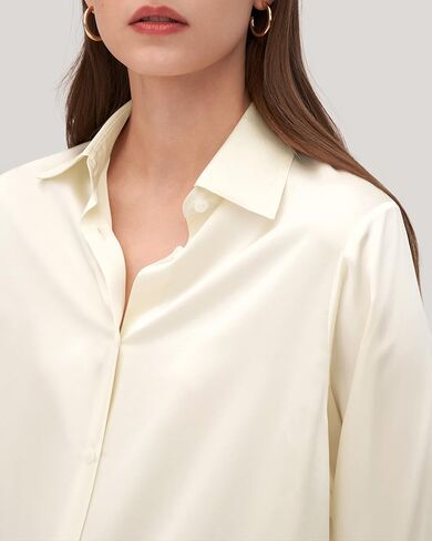 LilySilk SOS بلوزة حريرية كبيرة الحجم من الحرير الخالص قميص نسائي بأكمام طويلة وأزرار علوية حريرية للسيدات أنيقة وفاخرة للمكتب in Kuwait