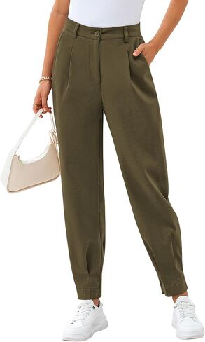 CFLONGE Women's Summer High Waisted Pants for Women 2024 Casual Ankle Length Pant for Work Office Trouser Slacks with Pockets in Saudi Arabia