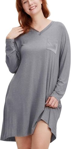 GYS Bamboo Viscose Nightgowns for Women Soft Sleepwear Long Sleeve V Neck Sleep Shirt Home Sleep Dress in Saudi Arabia