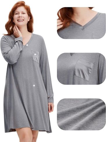 GYS Bamboo Viscose Nightgowns for Women Soft Sleepwear Long Sleeve V Neck Sleep Shirt Home Sleep Dress in Saudi Arabia