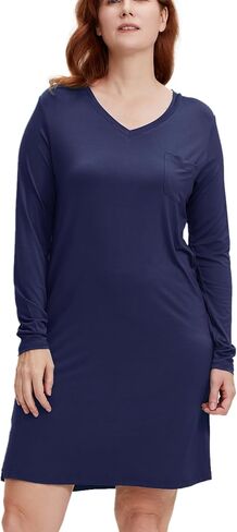 GYS Bamboo Viscose Nightgowns for Women Soft Sleepwear Long Sleeve V Neck Sleep Shirt Home Sleep Dress in Saudi Arabia