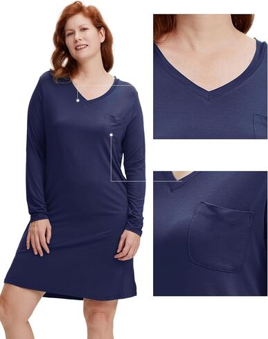 GYS Bamboo Viscose Nightgowns for Women Soft Sleepwear Long Sleeve V Neck Sleep Shirt Home Sleep Dress in Saudi Arabia