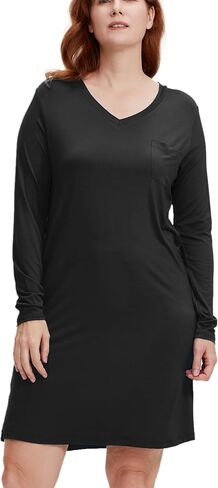GYS Bamboo Viscose Nightgowns for Women Soft Sleepwear Long Sleeve V Neck Sleep Shirt Home Sleep Dress in Saudi Arabia