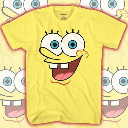 تي شيرت سبونج بوب سكوير بانتس للأولاد كبير يضحك وجه سعيد جرافيك تي شيرت للأطفال قطن برقبة دائرية وأكمام قصيرة in Kuwait