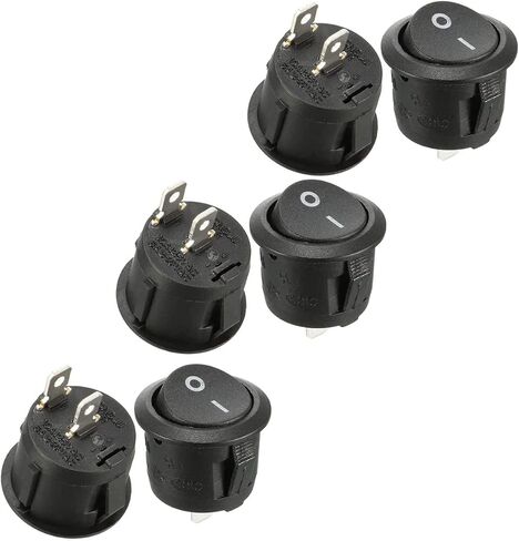 زر تشغيل/إيقاف تيار متردد SPST Rocker Switch، غطاء مقاوم للماء، لوحة مستديرة، مفاتيح طاقة للمبتدئين للسيارة RV، شاحنة، قارب، دراجة نارية بحرية، 6A/250V 10A/125V (عبوة من 6) in Kuwait