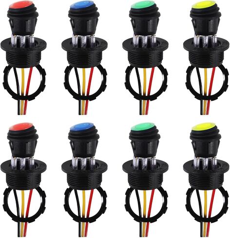 6 قطعة مفتاح الروك المستديرة مع قذيفة DC12V الأزرق LED الروك تبديل التبديل 3 دبوس ON OFF SPST مفتاح الروك مقاوم للماء للسيارات البحرية شاحنة in Kuwait