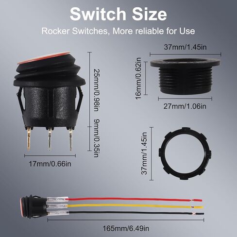6 قطعة مفتاح الروك المستديرة مع قذيفة DC12V الأزرق LED الروك تبديل التبديل 3 دبوس ON OFF SPST مفتاح الروك مقاوم للماء للسيارات البحرية شاحنة in Kuwait