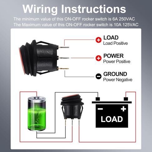 6 قطعة مفتاح الروك المستديرة مع قذيفة DC12V الأزرق LED الروك تبديل التبديل 3 دبوس ON OFF SPST مفتاح الروك مقاوم للماء للسيارات البحرية شاحنة in Kuwait