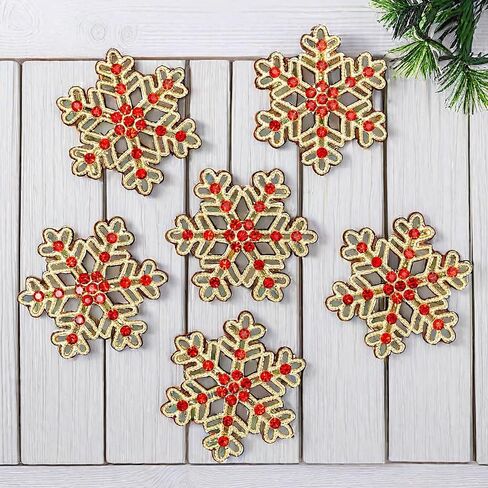 10PCS Large Hollow Hexagonal Winter Holidays Embellishment DIY Craft for Party Decorations Gift Box,Dress,Rhinestone Alloy Appliques Christmas Day Home Decor (Gold Bottom White Rhinestone) in Kuwait
