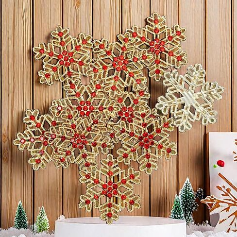10PCS Large Hollow Hexagonal Winter Holidays Embellishment DIY Craft for Party Decorations Gift Box,Dress,Rhinestone Alloy Appliques Christmas Day Home Decor (Gold Bottom White Rhinestone) in Kuwait