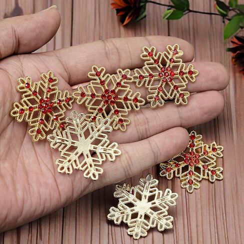 10PCS Large Hollow Hexagonal Winter Holidays Embellishment DIY Craft for Party Decorations Gift Box,Dress,Rhinestone Alloy Appliques Christmas Day Home Decor (Gold Bottom White Rhinestone) in Kuwait