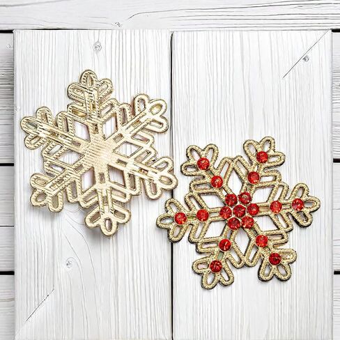 10PCS Large Hollow Hexagonal Winter Holidays Embellishment DIY Craft for Party Decorations Gift Box,Dress,Rhinestone Alloy Appliques Christmas Day Home Decor (Gold Bottom White Rhinestone) in Kuwait