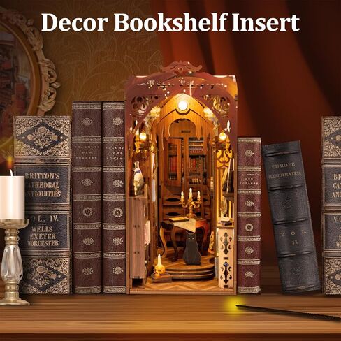 مجموعة زوايا الكتب، مجموعة بيت الدمى المصغرة من TMIYO DIY للبالغين، دفاتر ألغاز خشبية ثلاثية الأبعاد ودفاتر الكتب وحامل الكتب نموذج بناء لديكور رف الكتب مع ضوء مستشعر in Kuwait