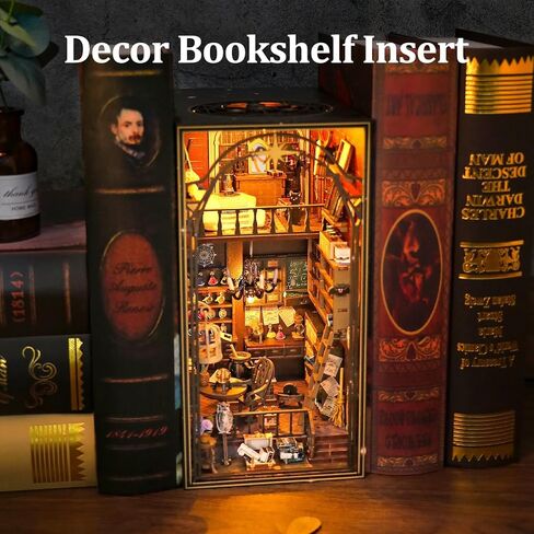 مجموعة زوايا الكتب، مجموعة بيت الدمى المصغرة من TMIYO DIY للبالغين، دفاتر ألغاز خشبية ثلاثية الأبعاد ودفاتر الكتب وحامل الكتب نموذج بناء لديكور رف الكتب مع ضوء مستشعر in Kuwait