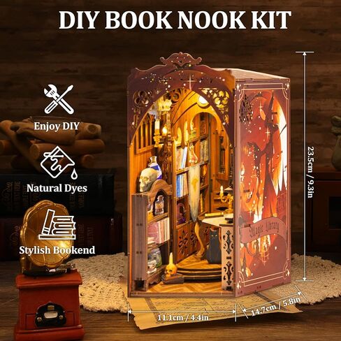 مجموعة زوايا الكتب، مجموعة بيت الدمى المصغرة من TMIYO DIY للبالغين، دفاتر ألغاز خشبية ثلاثية الأبعاد ودفاتر الكتب وحامل الكتب نموذج بناء لديكور رف الكتب مع ضوء مستشعر in Kuwait
