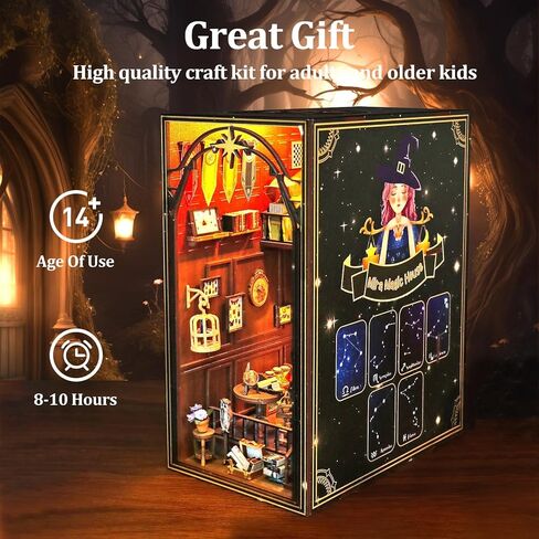 مجموعة زوايا الكتب، مجموعة بيت الدمى المصغرة من TMIYO DIY للبالغين، دفاتر ألغاز خشبية ثلاثية الأبعاد ودفاتر الكتب وحامل الكتب نموذج بناء لديكور رف الكتب مع ضوء مستشعر in Kuwait