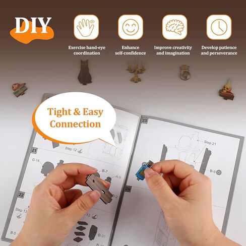 مجموعة زوايا الكتب، مجموعة بيت الدمى المصغرة من TMIYO DIY للبالغين، دفاتر ألغاز خشبية ثلاثية الأبعاد ودفاتر الكتب وحامل الكتب نموذج بناء لديكور رف الكتب مع ضوء مستشعر in Kuwait