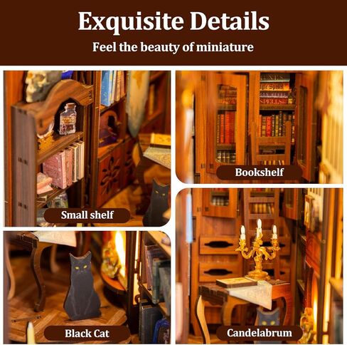 مجموعة زوايا الكتب، مجموعة بيت الدمى المصغرة من TMIYO DIY للبالغين، دفاتر ألغاز خشبية ثلاثية الأبعاد ودفاتر الكتب وحامل الكتب نموذج بناء لديكور رف الكتب مع ضوء مستشعر in Kuwait