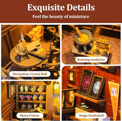 مجموعة زوايا الكتب، مجموعة بيت الدمى المصغرة من TMIYO DIY للبالغين، دفاتر ألغاز خشبية ثلاثية الأبعاد ودفاتر الكتب وحامل الكتب نموذج بناء لديكور رف الكتب مع ضوء مستشعر in Kuwait