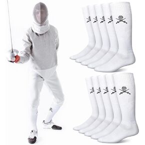 Glitopper 5 Pairs Fencing Socks for Epee Sabre and Foil White Cotton Knee High Socks Comfortable Support Athletic Socks for Men Boys