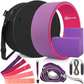 Yoga Wheel Set (11-in-1),Yoga Wheel Back Wheel for Back Pain, Yoga Blocks 2 Pack with Strap, Resistance Bands,Yoga Wheel Bag, Jump Rope, Perfect Yoga Accessory for Stretching and Improving Backbends in Kuwait