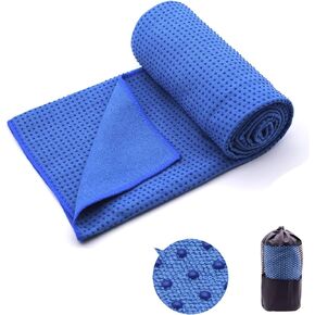 Eunzel Yoga Towel,Hot Yoga Mat Towel with Grip Dots Sweat Absorbent Non-Slip for Hot Yoga, Pilates and Workout 24" x72", Blue