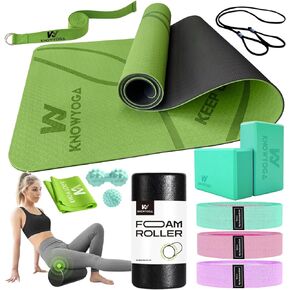 Yoga Starter Kit 12 in 1 - Yoga Set Include Yoga Mat, Foam Roller, 4 Resistance Bands, Yoga Blocks 2 Pack with Strap, 2 Peanut Massage Balls, Yoga kit and Sets for Beginners