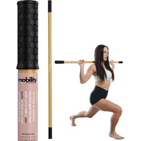 Mobility Stick - Stretching Stick - 5ft Bamboo Yoga Stick - Physical Therapy Stick - Workout Stick Stretching Bar - Yoga Dowel with Sturdy Handles & Online Video Library (Bamboo, 58.5in)