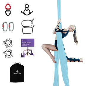 11 Yards Aerial Silks Kit - Durable Ariel Silks with Hardware, Swivel & Guide - Aerial Swing for Acrobatic Flying Yoga & All Levels (Aerial Yoga Hammock Aerial Rigging Point Up to 18ft)