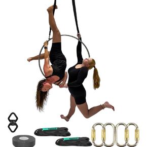 Runner Deer Aerial Lyra Hoop Rigging Set 25mm Stainless Steel Single Tab Ring 31inch to 39 inch Include Spanset Carabiner Swivel