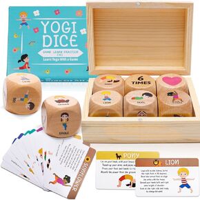 Garybank Kids Yoga Wooden Dice with Yoga Cards, Fun Exercise Dice for Kids Workout Equipment, Workout Dice Game for Kids Solo or Group, 12 Yoga Cards for Kids with Wooden Gift Boxes, Yoga for Kids