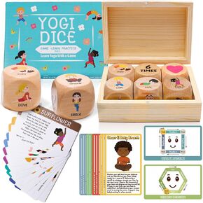 Garybank Kids Yoga Wooden Dice with Yoga Cards, Fun Exercise Dice for Kids Workout Equipment, Workout Dice Game for Kids Solo or Group, 12 Yoga Cards for Kids with Wooden Gift Boxes, Yoga for Kids in Kuwait