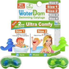 WaterDam Swimming Ear Plugs Great Waterproof Ultra Comfy Earplugs Prevent Swimmer's Ear (Size 0: Baby 0-1 Year (Orange))