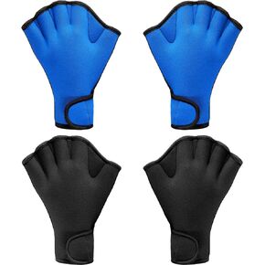 2 Pairs Swimming Gloves Aquatic Swim Training Gloves Neoprene Gloves Webbed Fitness Water Resistance Training Gloves for Swimming Diving with Wrist Strap