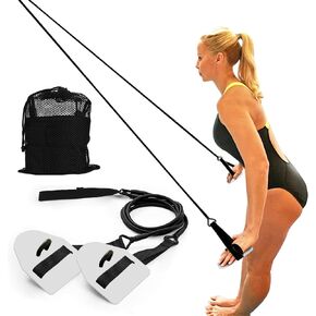 Dryland Powercord with Paddles,Swimming Arm Strength Trainer, Professional Freestyle Swimming Resistance Exercise Bands Set