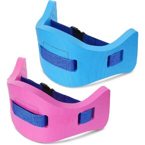 Wettarn 2 Pcs Kids Swim Belt with Adjustable Strap, EVA Buoyancy Belt for Youth Children Junior Water Aerobics Swimming Belt Fitness Foam Flotation Aid for Pool Swimming Training, Blue and Pink