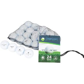 Clean Green Golf Balls 24 Store Line Recycled Golf Balls Mix - Includes Used Golf Balls Bulk and Mesh Reusable Bag - Recycled & Used Golf Balls for Men and Women