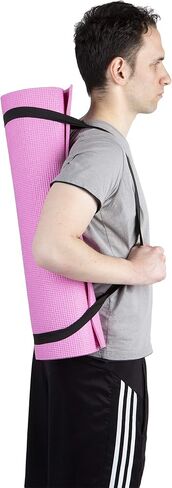 Mind Reader YOGAPVC-BLK All Purpose Extra Thick Yoga Fitness & Exercise Mats with Carrying Strap, High Density Anti-Tear in Kuwait