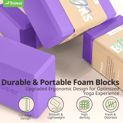 Trideer Yoga Blocks 2 Pack with Strap, Non-Slip EVA Foam & 8 ftStretching Strap, High Density Yoga Blocks and Strap Set for Pilates, General Fitness Stretching, Toning Workouts and Meditation in Saudi Arabia