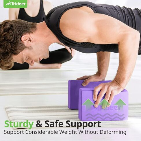 Trideer Yoga Blocks 2 Pack with Strap, Non-Slip EVA Foam & 8 ftStretching Strap, High Density Yoga Blocks and Strap Set for Pilates, General Fitness Stretching, Toning Workouts and Meditation in Saudi Arabia