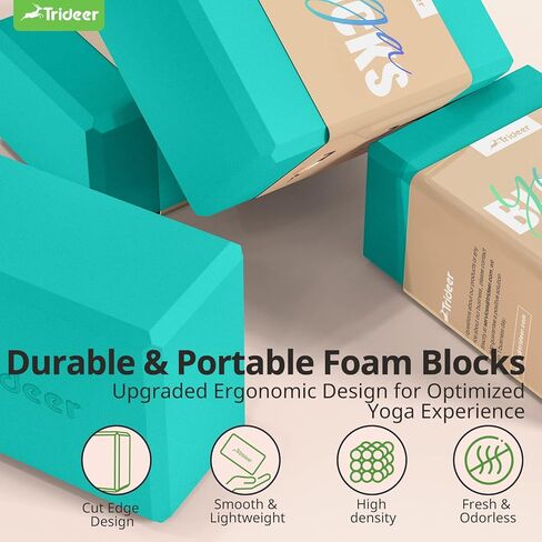 Trideer Yoga Blocks 2 Pack with Strap, Non-Slip EVA Foam & 8 ftStretching Strap, High Density Yoga Blocks and Strap Set for Pilates, General Fitness Stretching, Toning Workouts and Meditation in Saudi Arabia
