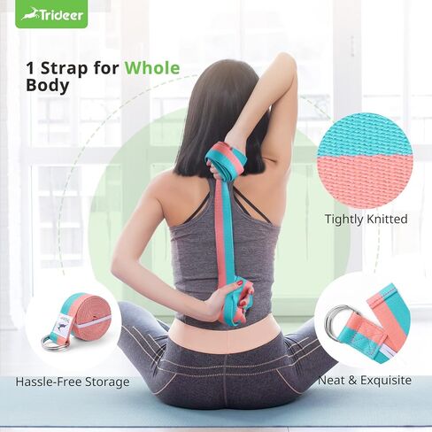 Trideer Yoga Blocks 2 Pack with Strap, Non-Slip EVA Foam & 8 ftStretching Strap, High Density Yoga Blocks and Strap Set for Pilates, General Fitness Stretching, Toning Workouts and Meditation in Saudi Arabia