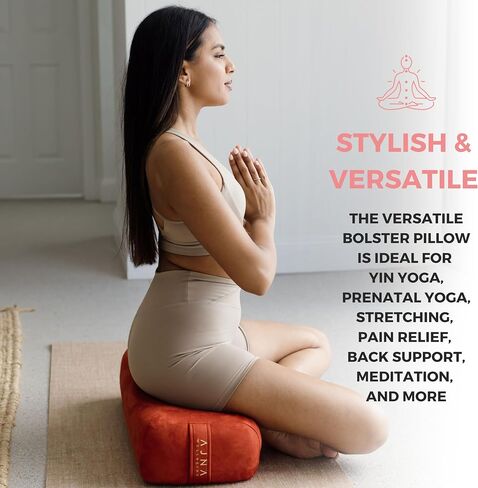 AJNA Yoga Bolster Pillow - Luxurious 100% Organic Vegan Suede - Yoga Bolster for Restorative Yoga - Rectangular Yoga Pillow with Carry Handle - Machine Washable Cover in Saudi Arabia