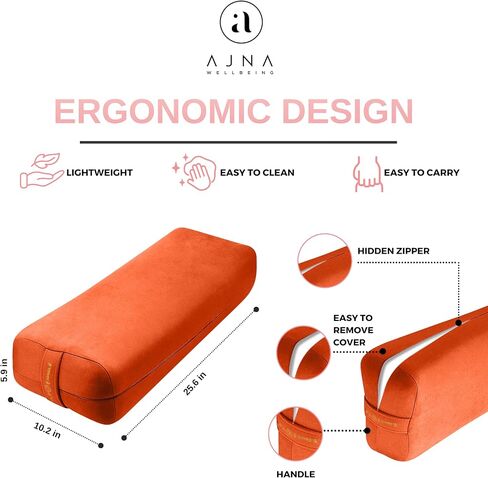 AJNA Yoga Bolster Pillow - Luxurious 100% Organic Vegan Suede - Yoga Bolster for Restorative Yoga - Rectangular Yoga Pillow with Carry Handle - Machine Washable Cover in Saudi Arabia