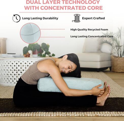 AJNA Yoga Bolster Pillow - Luxurious 100% Organic Vegan Suede - Yoga Bolster for Restorative Yoga - Rectangular Yoga Pillow with Carry Handle - Machine Washable Cover in Saudi Arabia