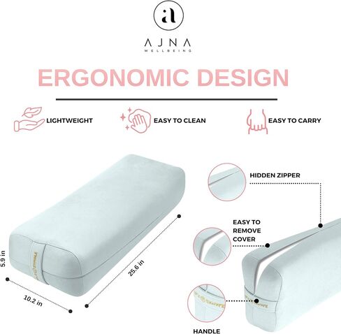 AJNA Yoga Bolster Pillow - Luxurious 100% Organic Vegan Suede - Yoga Bolster for Restorative Yoga - Rectangular Yoga Pillow with Carry Handle - Machine Washable Cover in Saudi Arabia