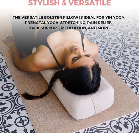 AJNA Yoga Bolster Pillow - Luxurious 100% Organic Vegan Suede - Yoga Bolster for Restorative Yoga - Rectangular Yoga Pillow with Carry Handle - Machine Washable Cover in Saudi Arabia